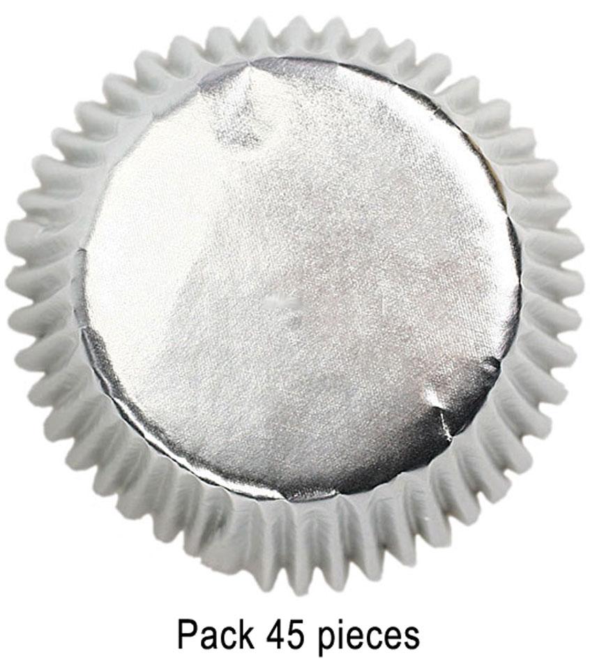 Pack of 45 heavy duty Silver Cupcake Cases 2203 ideal for Christmas and other party celebrations. From Karnival Costumes online party shop.