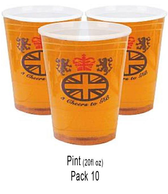 Great Britain Printed Plastic Pint Glasses - Pk 10 by Amscan 994918 available from Karnival Costumes online party shop