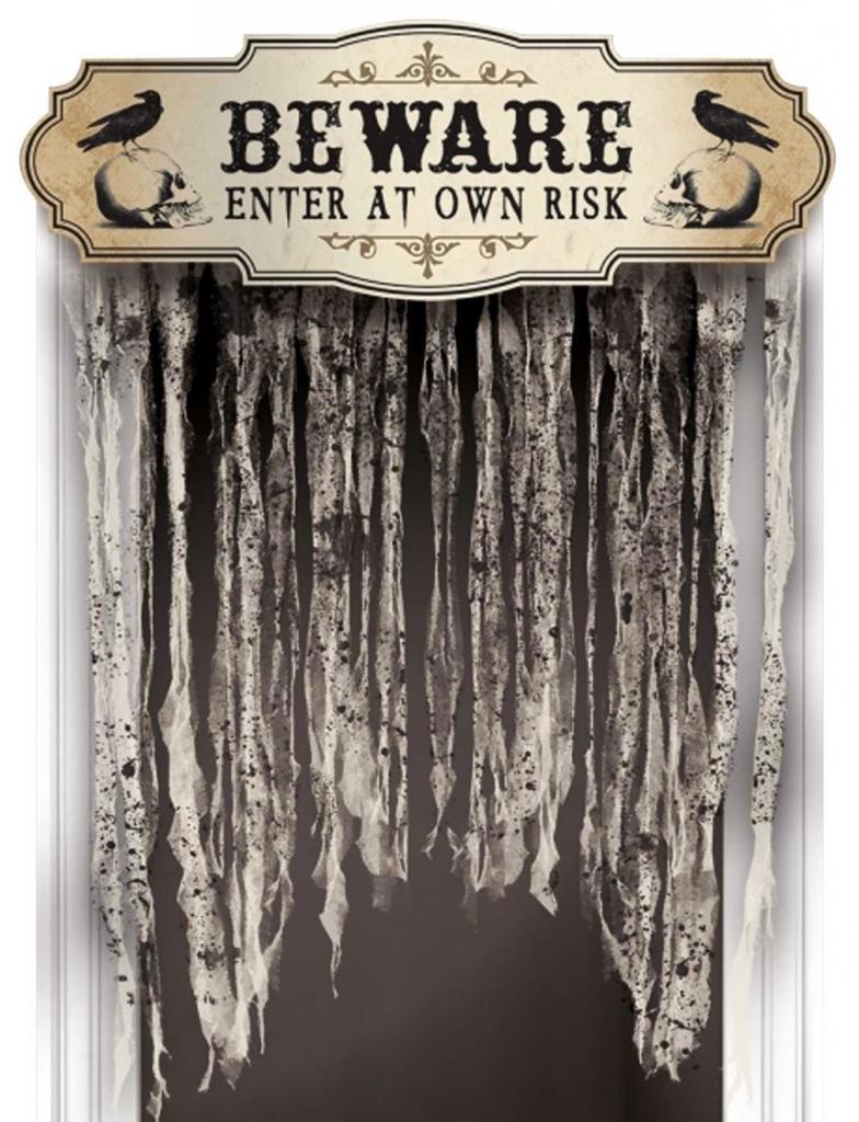 52" Beware Boneyard Gauze Door Shredded Curtain Skull Crow Hall Decoration by Amscan 241455 available here at Karnival Costumes online Halloween party shop