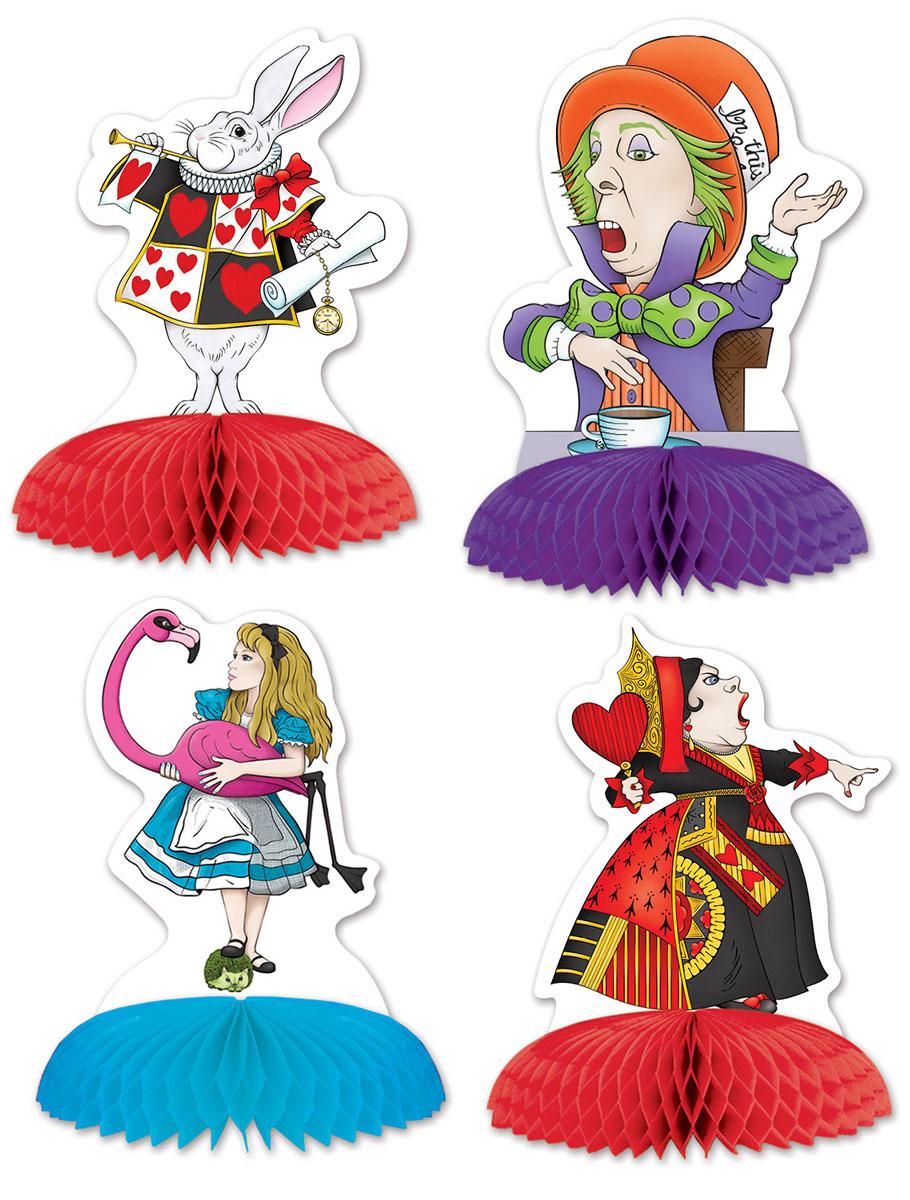 Alice in Wonderland Mini Centrepiece Decorations - pk4 classic design by Beistle 54769 available in the UK here at Karnival Costumes online party shop