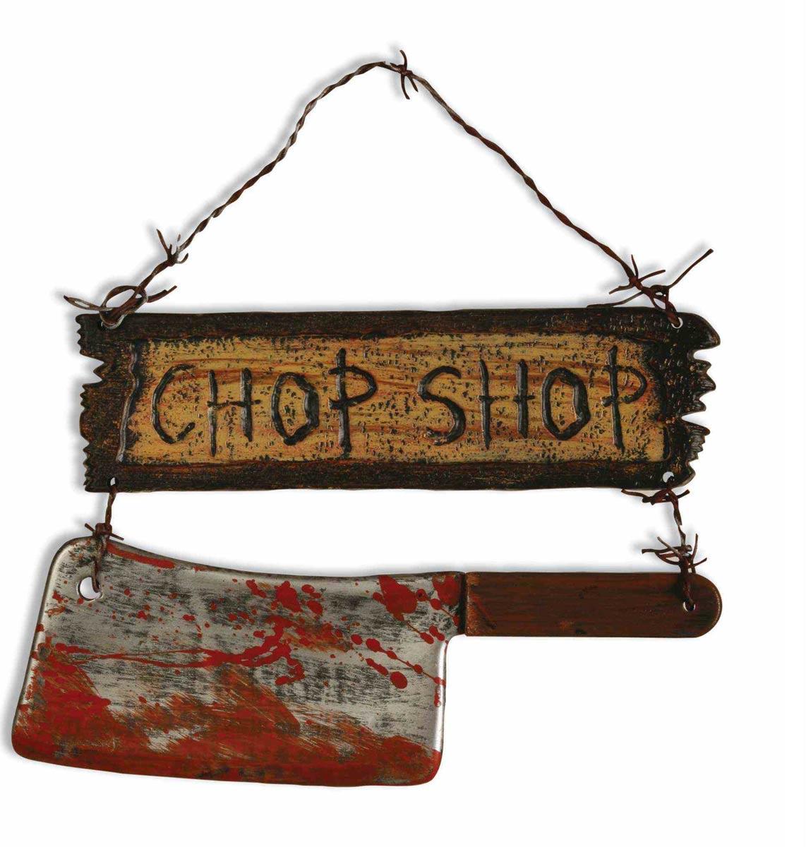 Halloween Chop Shop Sign with Cleaver by Forum Novelties 63049 available here at Karnival Costumes online Halloween party shop