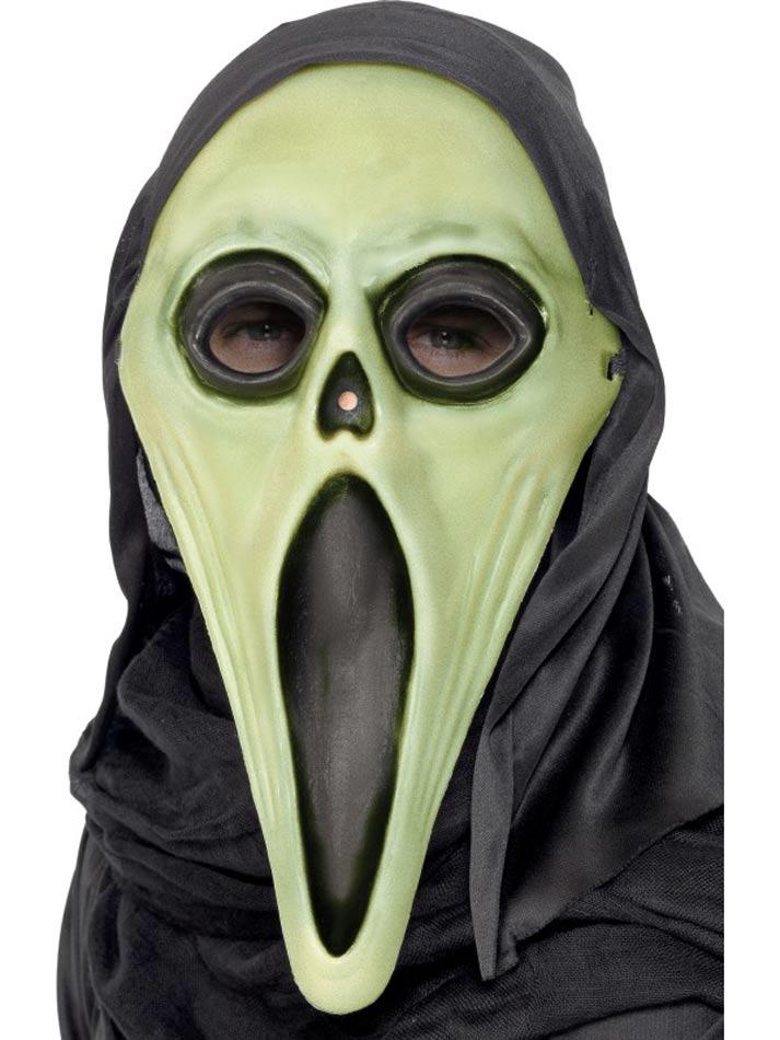 Glow in the Dark Screamer Mask with Hood by Smiffy 99024 available here at Karnival Costumes online Halloween party shop