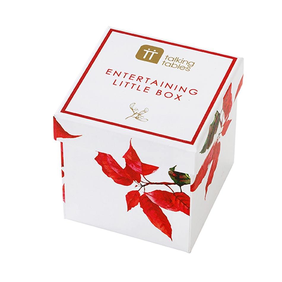 Christmas trivia party game from the Botanical Poinsettia range by Talking Tables BC-POIN-TRIVIA available here at Karnival Costumes online party shop