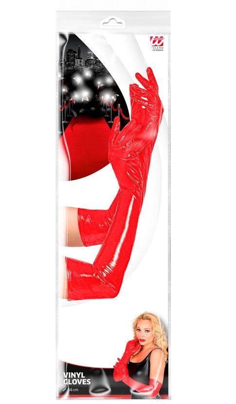Packaging 56cm Long Red PVC Gloves by Widmann 3452R available here at Karnival Costumes online party shop