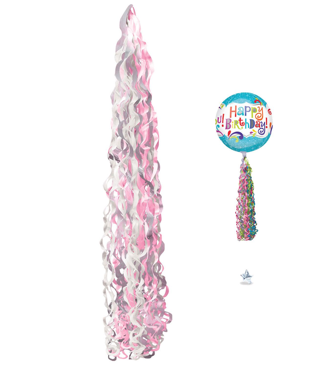 Twirlz Medium Pink Balloon Tail in pretty pink, white and silver grey by Amscan 82313-01 available here at Karnival Costumes online party shop