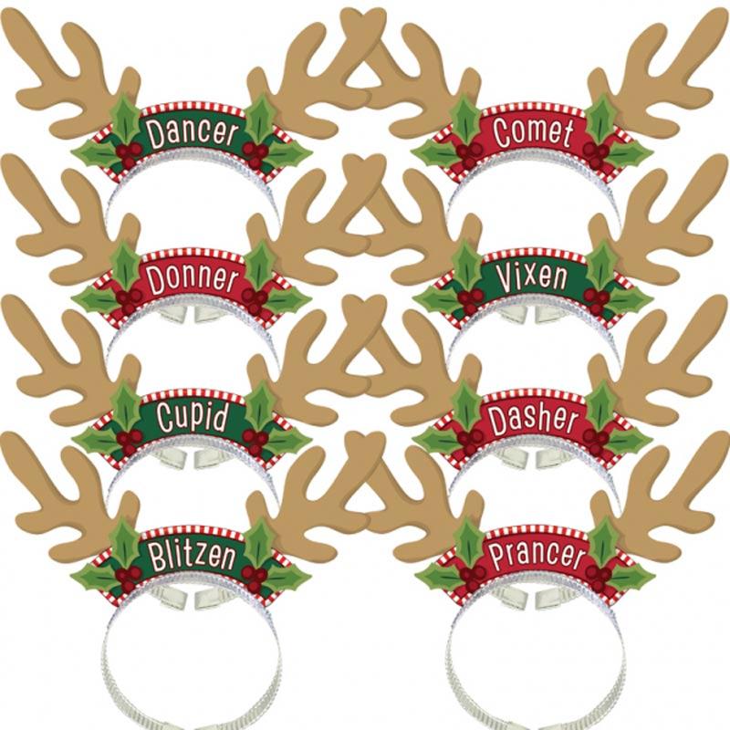 Santa's Reindeer Antler Headbands Pk8 headbands by Amscan 318720 available here at Karnival Costumes online Christmas party shop