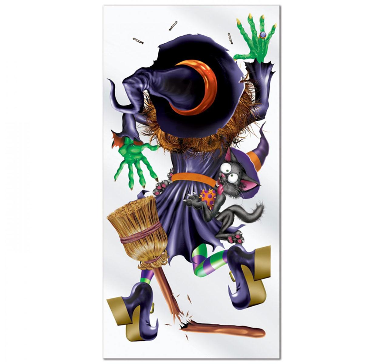 Crashing Witch Door Decoration 60" x 30" by Beistle 00015 available here at Karnival Costumes online Halloween party shop