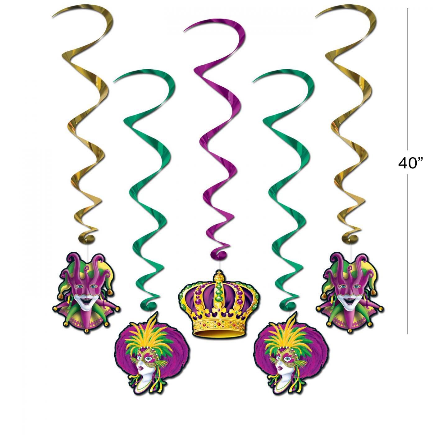 Mardi Gras Whirling Decorations pack (5pce) by Beistle 57556 available in the UK here at Karnival Costumes online party shop