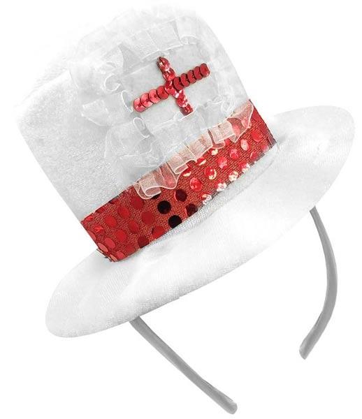 St George Flag England Adult Mini Fabric Top Hat on Headband by Amscan 994959 available here at Karnival Costumes online party shop