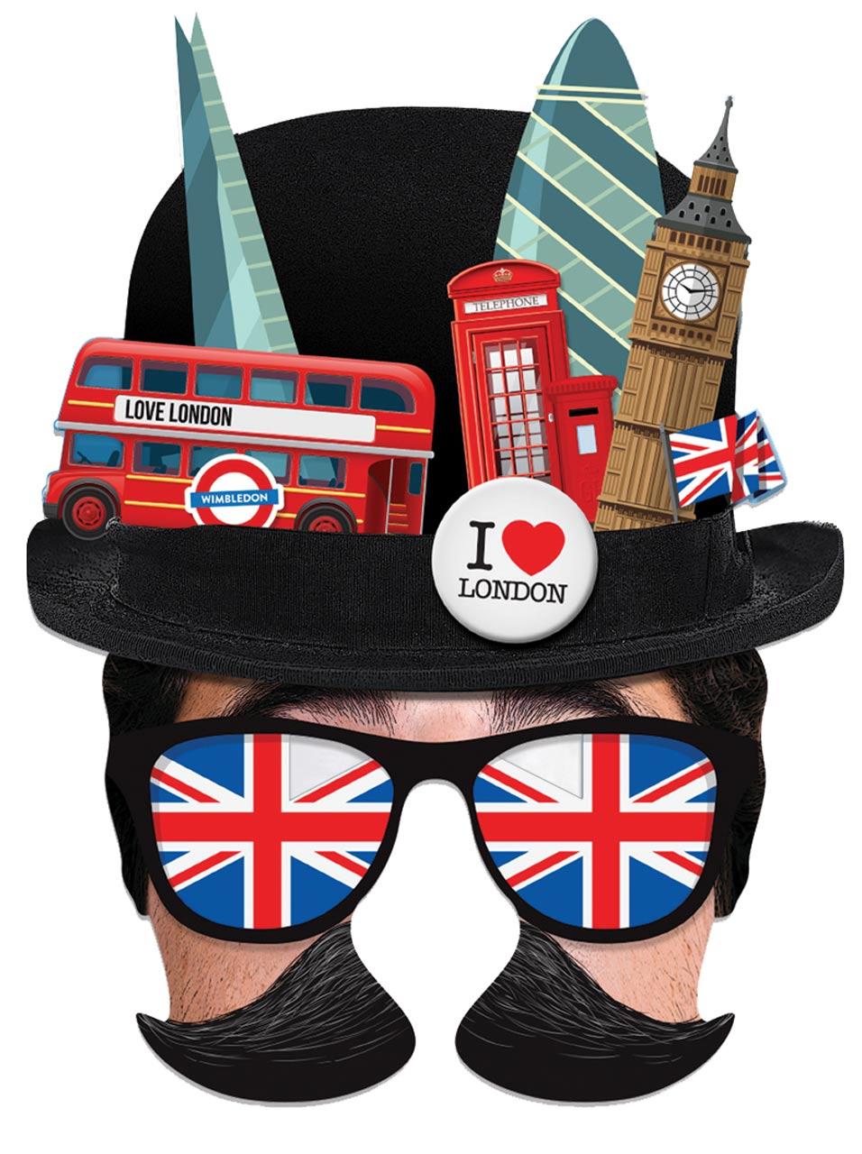 London Bowler Hat Tourist Half-Face Mask by Mask-erade LONBO01 available here at Karnival Costumes online party shop