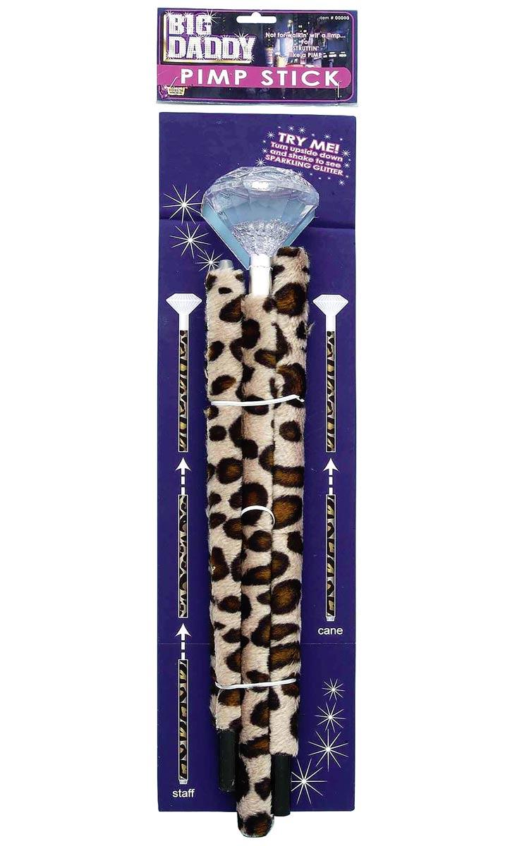 Big Daddy Pimp Cane with leopard skin print and glitter filled diamond head. Add the third piece for it to become a staff. By Forum Novelties 00000 BA1387 available here at Karnival Costumes online party shop