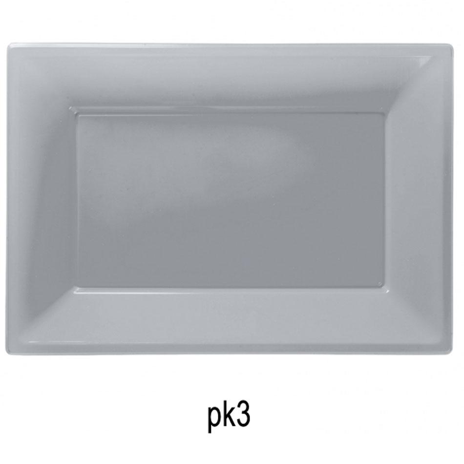 Silver Plastic Serving Platters - Pkt 3 individual trays by Amscan 997436 available here at Karnival Costumes online party shop