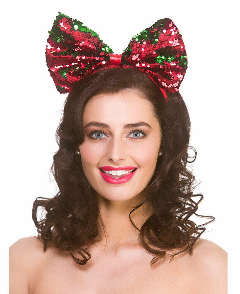 Christmas Sequin Gift Bow on Headband by Wicked XM4651 available here at Karnival Costumes online Christmas Party Shop