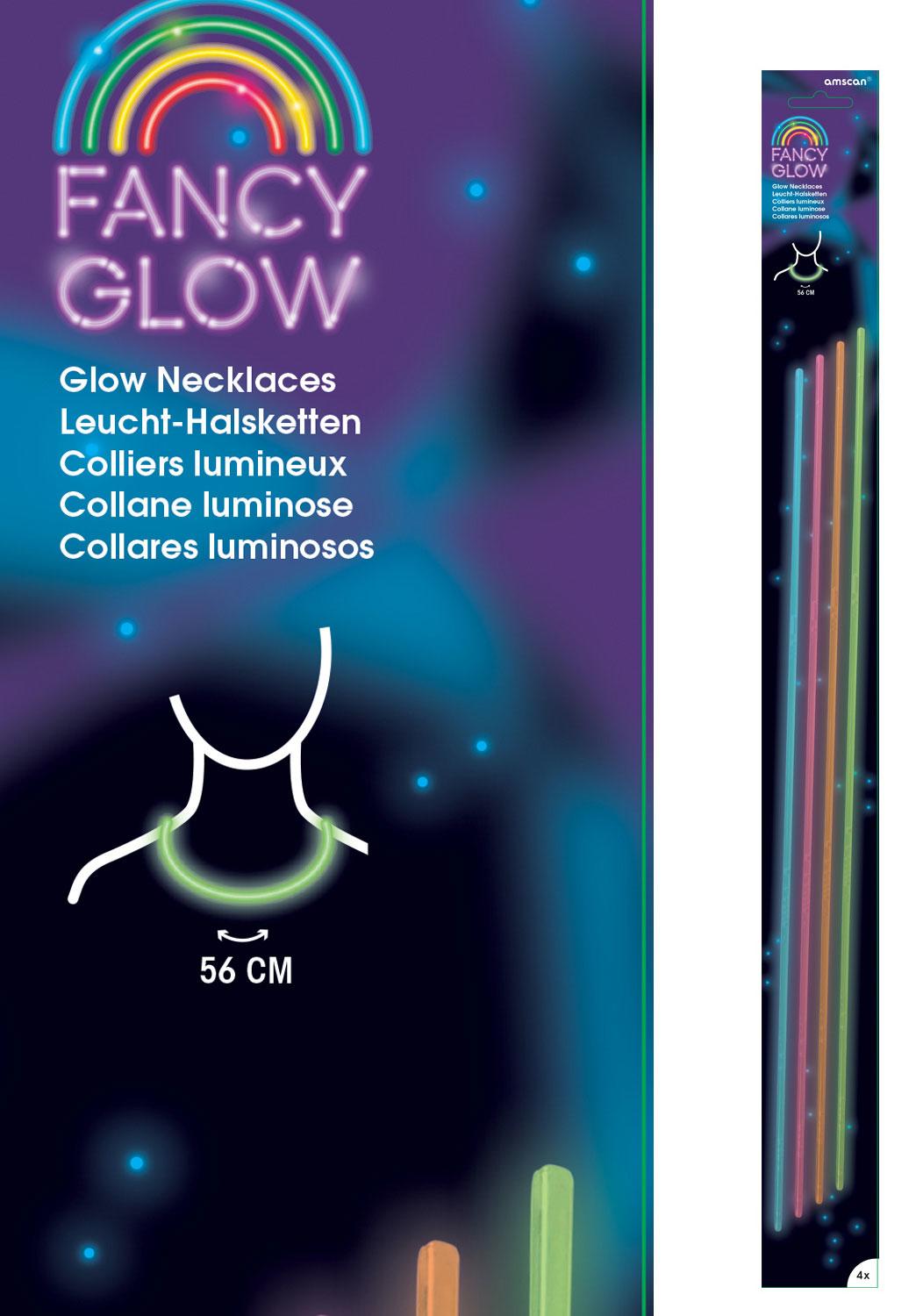 Multicoloured Glow Stick Necklaces Pk4 pieces by Amscan 902332 available here at Karnival Costumes online party shop