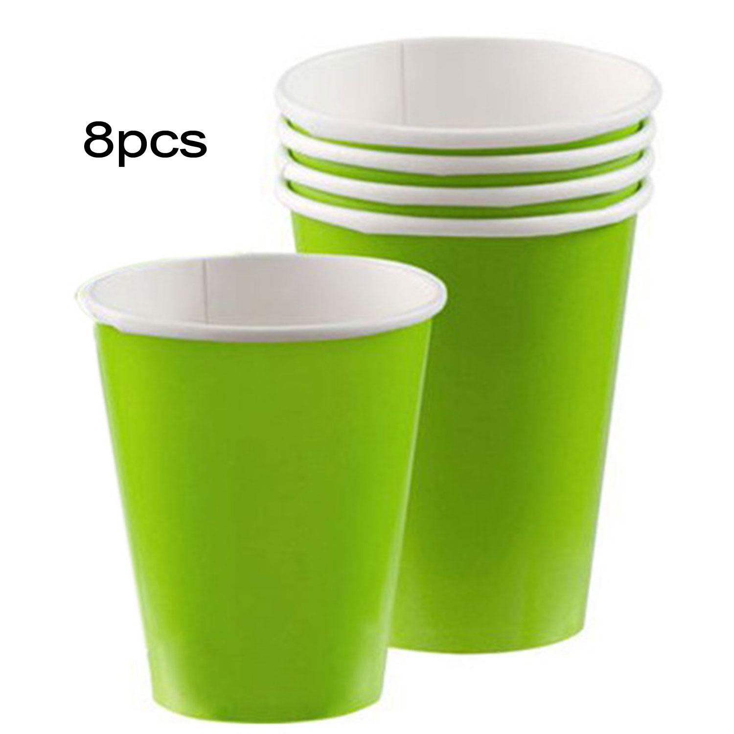 Pack 8 Kiwi Green Paper Party Cups 9oz / 266ml by Amscan 48015-53 available here at Karnival Costumes online party shop
