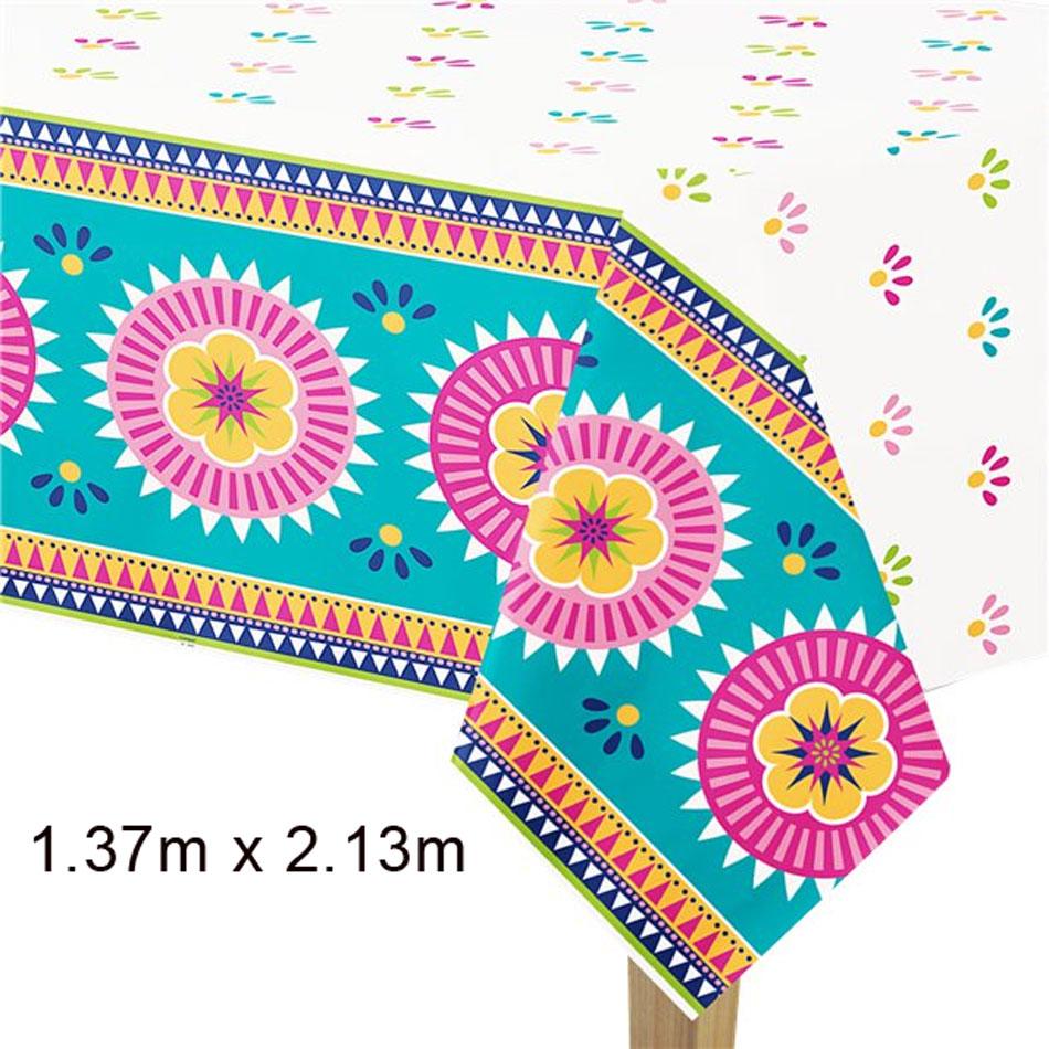 Boho Fiesta Plastic Tablecover 1.37m x 2.13m by Unique 73443 available here at Karnival Costumes online party shop