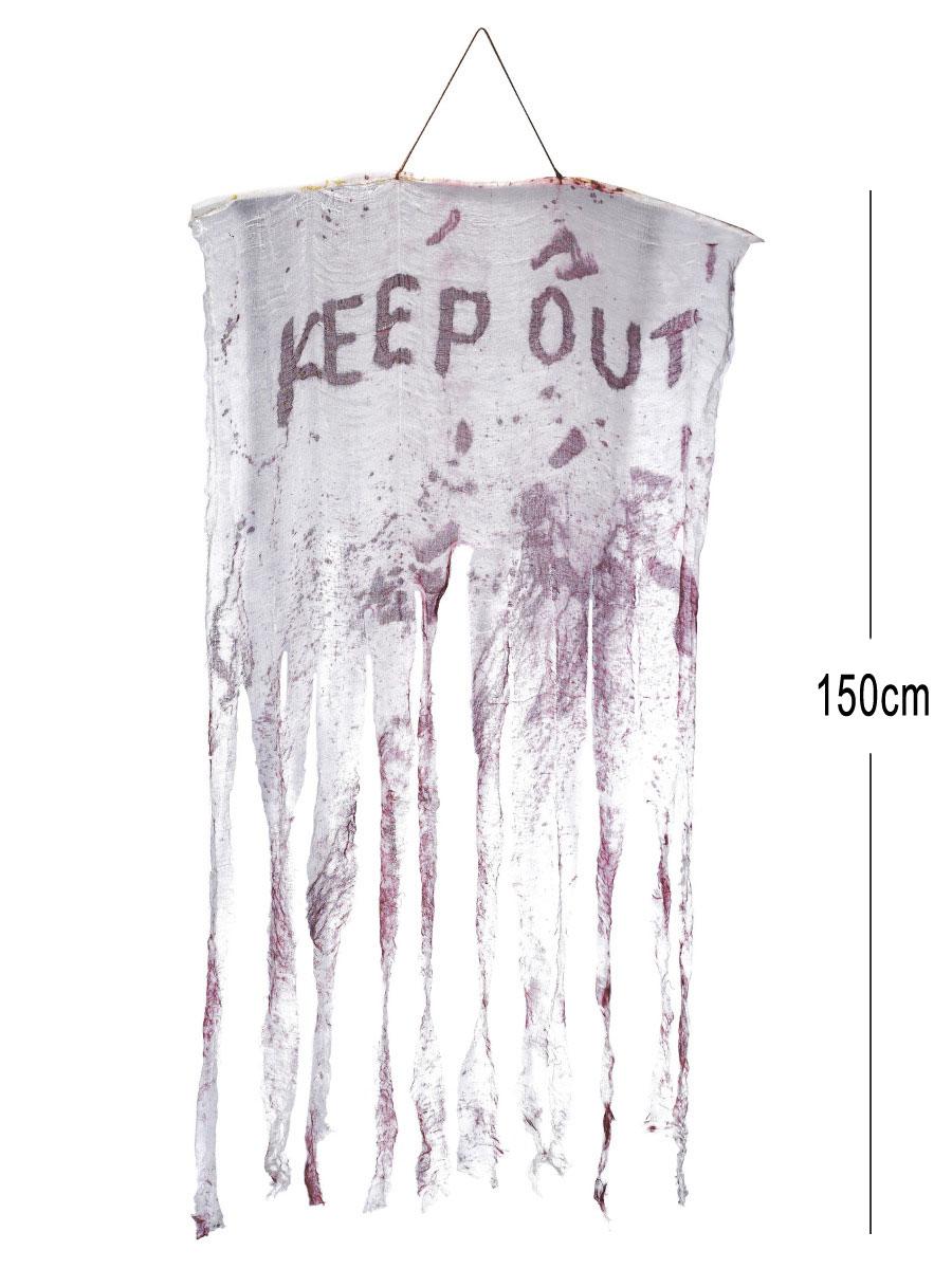 Keep Out Bloody Hanging Banner 90cm x 150cm by Smiffy 48226 available here at Karnival Costumes online Halloween party shop