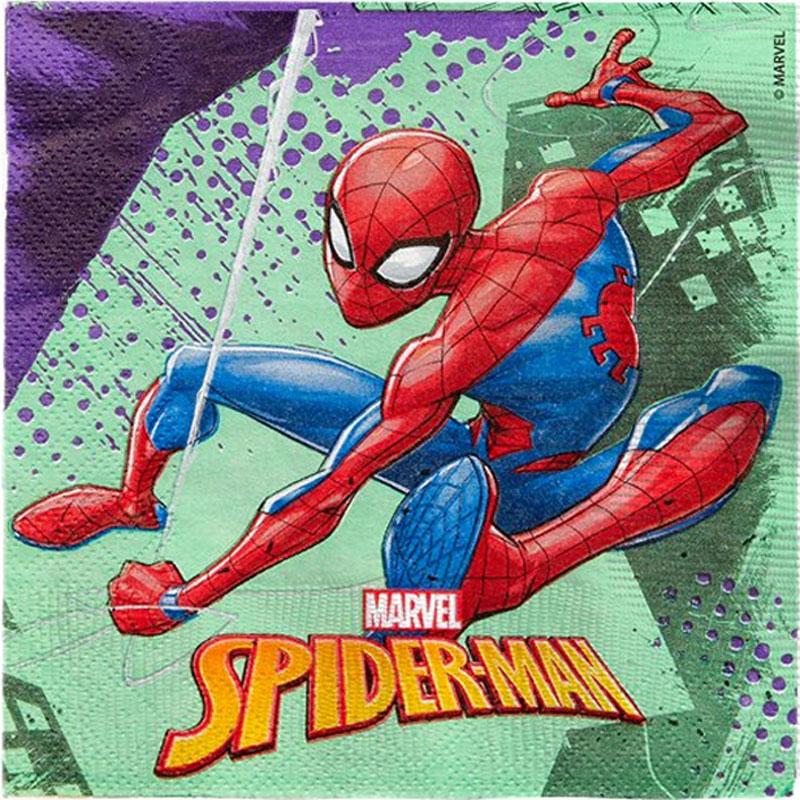 Spiderman Team Up Lunch Napkins 33cm pk20 by Qualatex 89226 availabl ehere at Karnival Costumes online party shop
