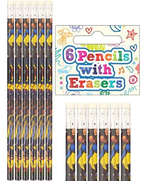 Super Hero Pencils with Erasers by Henbrandt S51218 available here at Karnival Costume online party shop