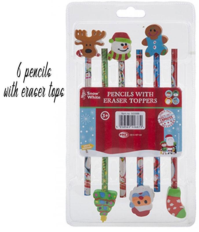Christmas Novelty Pencils with Eraser Tops 6pcs by PMS 503089 available here at Karnival Costumes online party shop