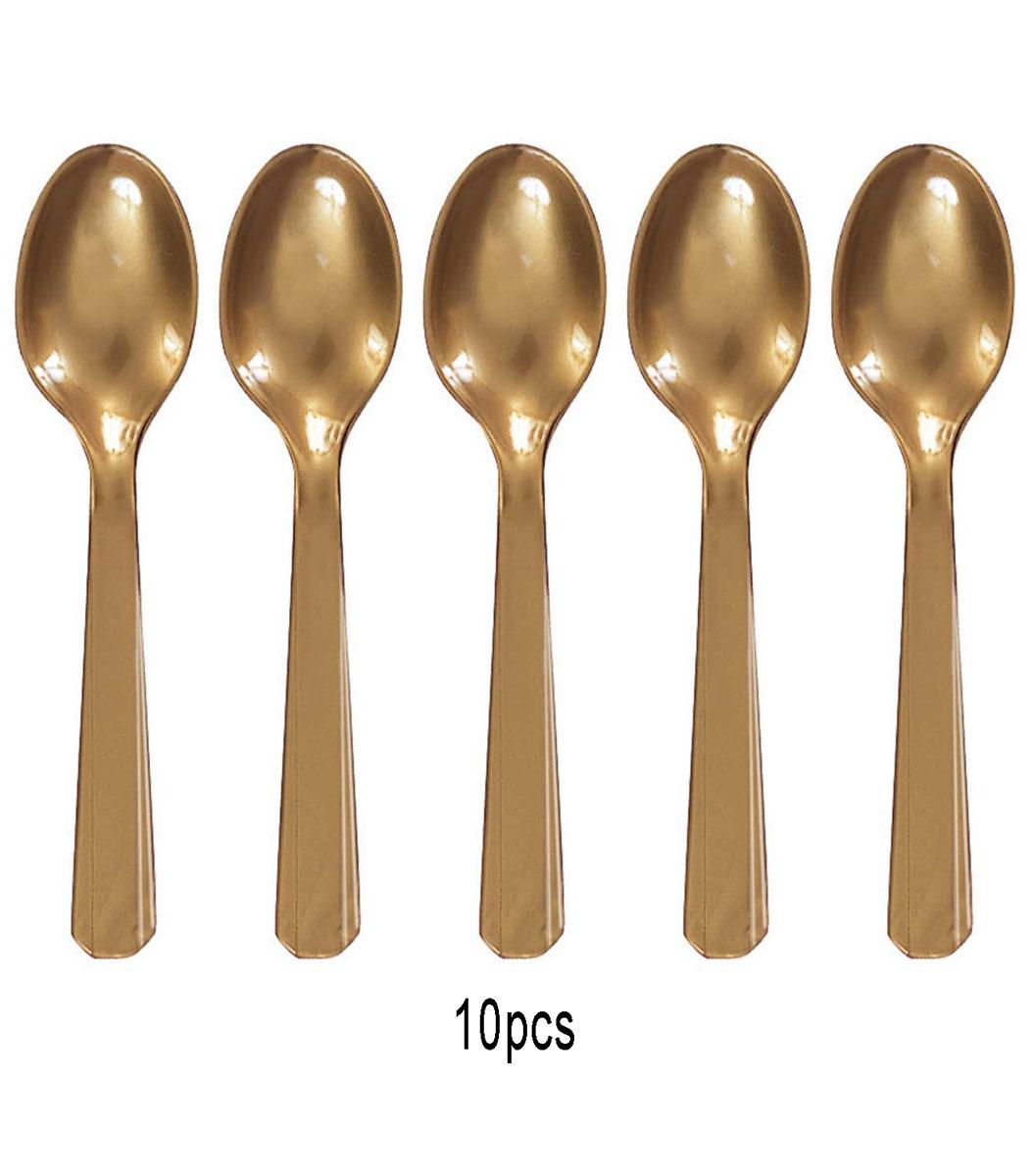 Gold Cutlery Spoons pk10 by Amscan 552288-19 available here at Karnival Costumes online party shop