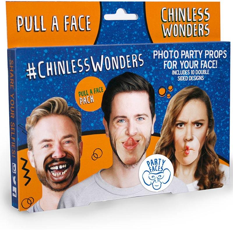 Pack shot Pull a Face Chinless Wonders Party Faces by Mask-arade CWPAF01 available here at Karnival Costumes online party shop