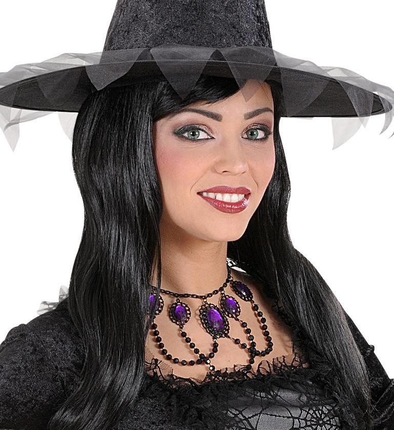 Black Beaded Choker with Purple Gems for ladies by Widmann 2969V available here at Karnival Costumes online party shop