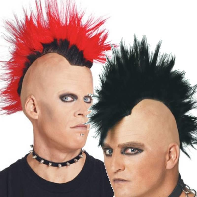 Punk Mohawk Wig with bald head in black or red by PMG 6574320 available here at Karnival Costumes online party shop