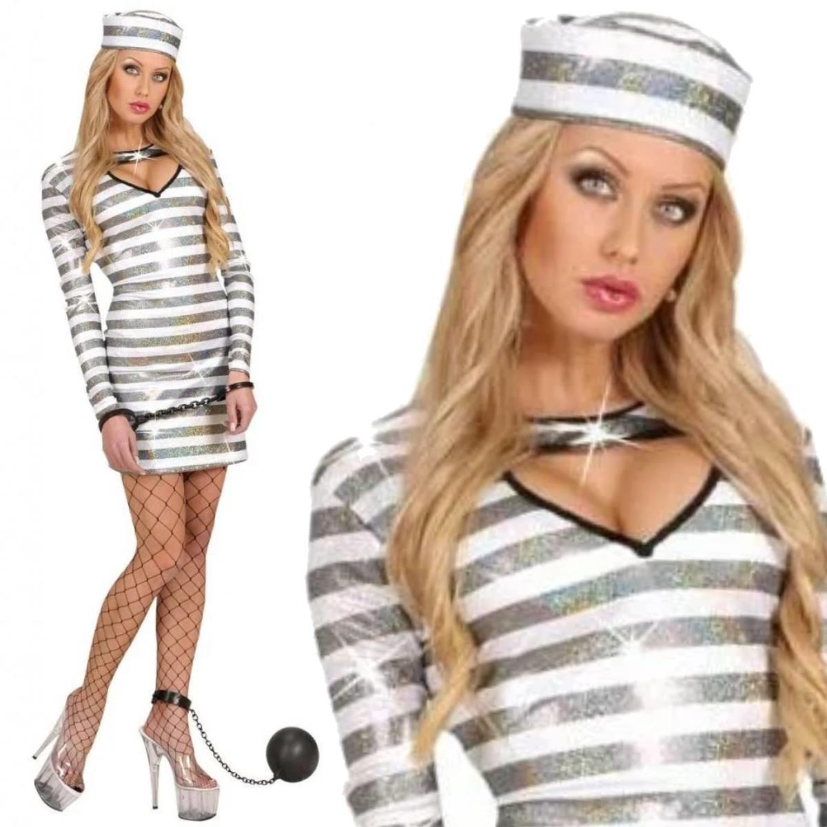 Holographic Jailbird Costume for Women by Widmann 7727 from a collection of Convicts Costumes at Karnival Costumes online party shop