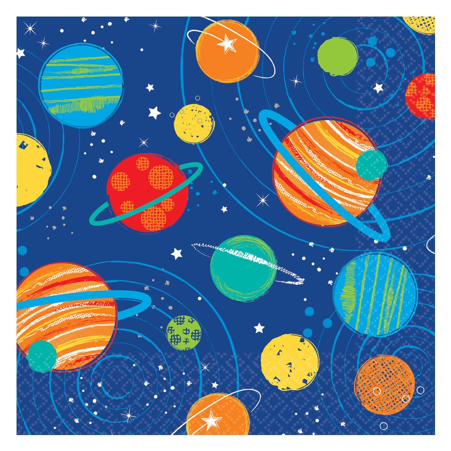 Blast Off Birthday Beverage Napkins pk16 25cm square by Amscan 502278 available from the Blast Off Birthday partyware collection here at Karnival Costumes online party shop