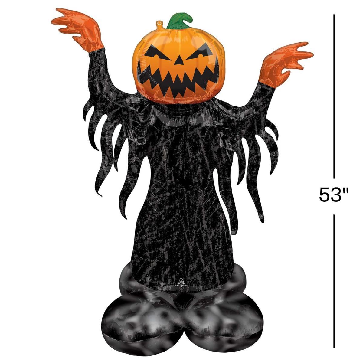 53" tall by 37" impressive Halloween Pumkin Head Airloonz Standing Balloon Decoration by Amscan 4305111 available here at Karnival Costumes online Halloween Party Shop