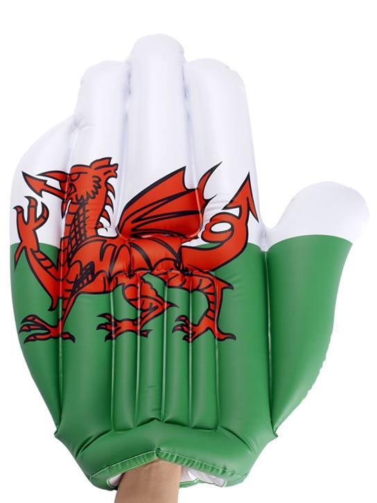 Inflatable Hand with Welsh Flag Design - 50cm/20" high by Smiffy 30985 available here at Karnival Costumes online party shop