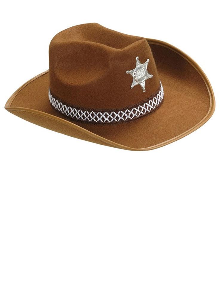 Cowboy Hat with Sheriff Badge in Brown by Widmann 2491B available from Karnival Costumes online party shop