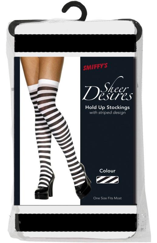 Black and White Striped Hold Up Stockings - pack shot