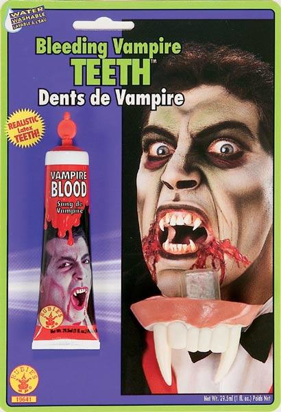 Bleeding Vampire Teeth with Blood by Rubies 19641 available here at Karnival Costumes online Halloween party shop
