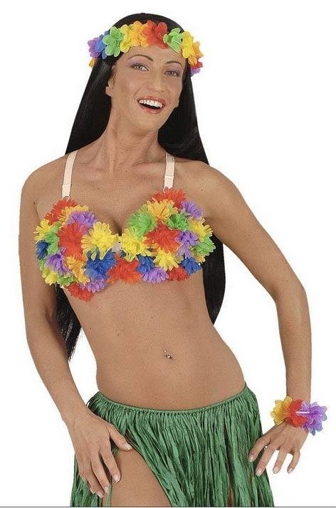 Hawaiian Luau or Beach Party Multi-Coloured Flower Bra Top  by Widmann 2456R available here at Karnival Costumes online party shop