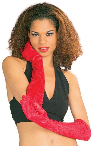Ladies Gloves - Long Red Velvet Gloves by Rubies 463 available in the UK here at Karnival Costumes online party shop