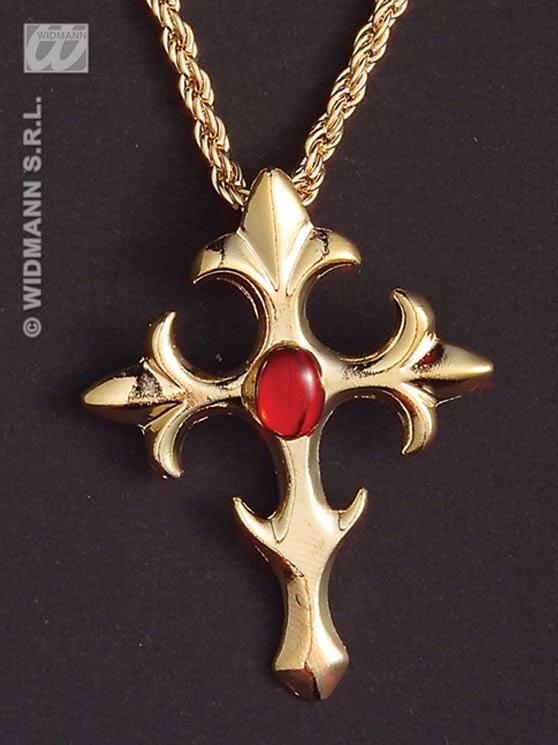 Cross Necklace - Gothic Style with Ruby Red Stone