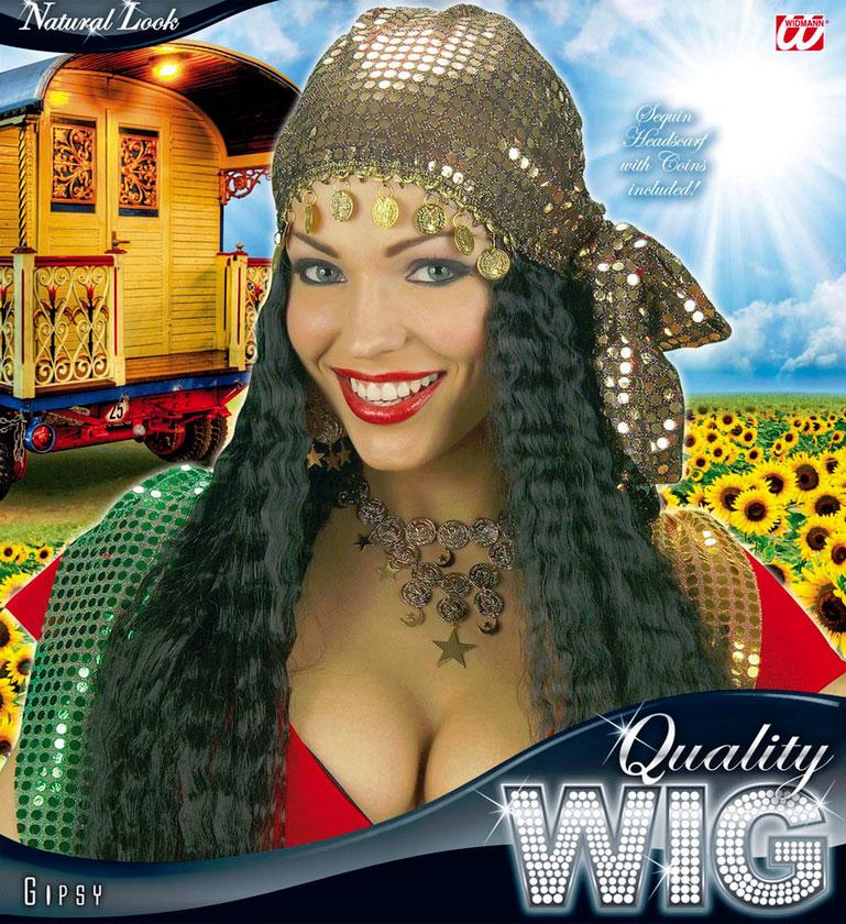 Gypsy Wig with Sequinned Headscarf for fortune tellers, palm readers and gipsys by Widmann G0874 avalable here at Karnival Costumes online party shop
