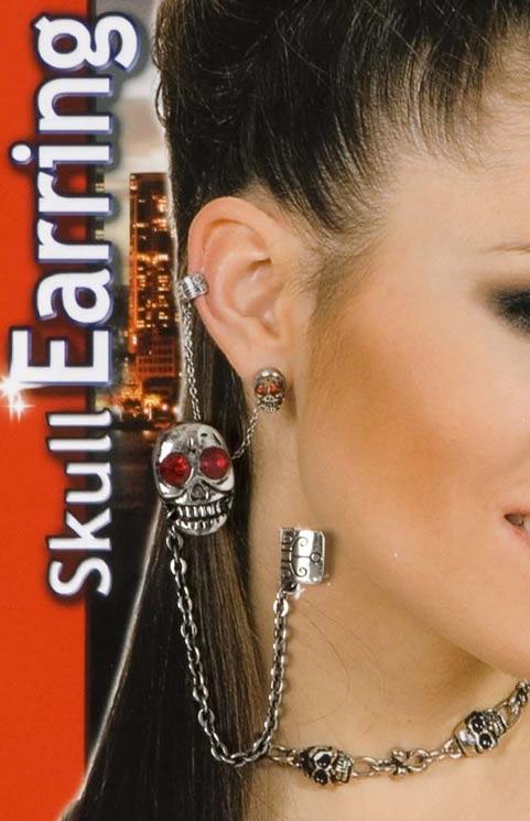 Skull Gem Earring with Chain - Halloween Fashion Jewellery