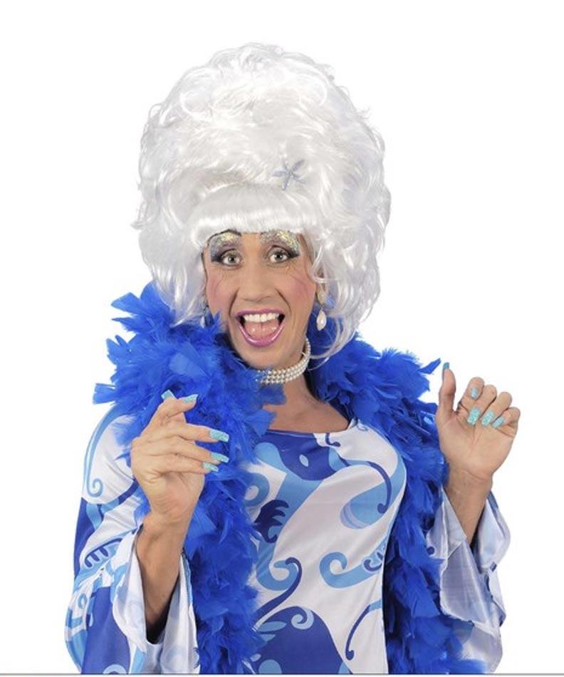 Drag Queen Wig in White with Sparkle Flower by Widmann O5974 available here at Karnival Costumes online party shop