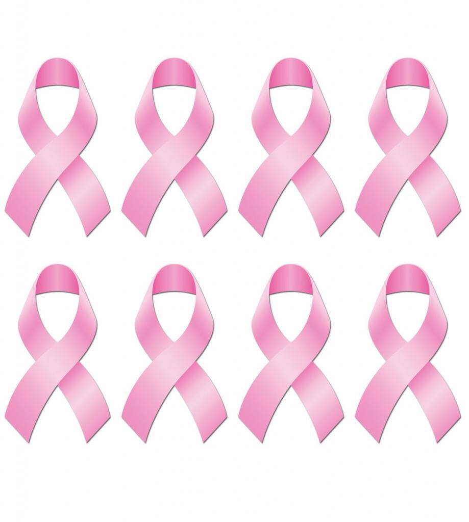 Pack of 8 individual 4" Foil Pink Ribbon Cutouts for Pink Fridays by Beistle 54506 from Karnival Costumes