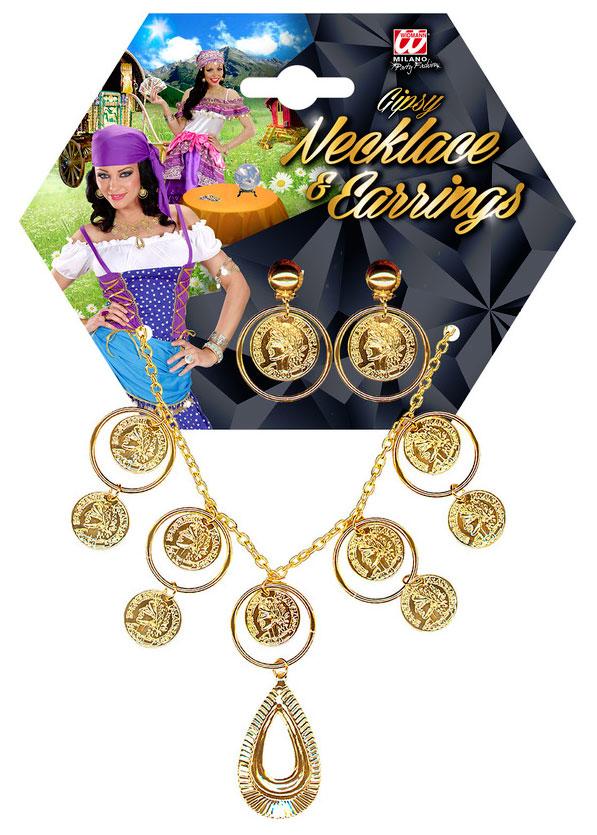 Palm Reader, Fortune Teller or Gypsy Jewellery Set with Necklace and Earrings by Widmann 5015G from Karnival Costumes