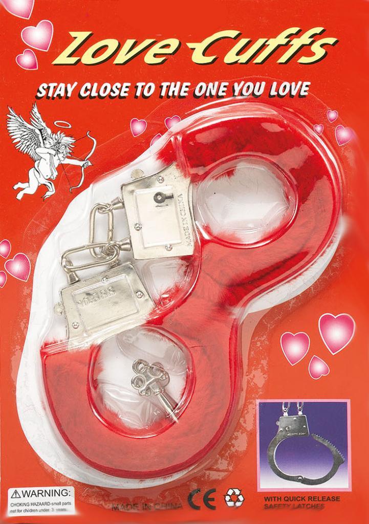Hen Night or Valentines Handcuffs with Red Fur Fabric Trim SG030 available at Karnival Costumes online party shop