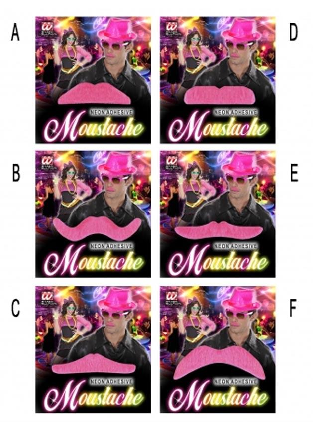 Neon Pink Moustache by Widmann 08222 available at Karnival Costumes