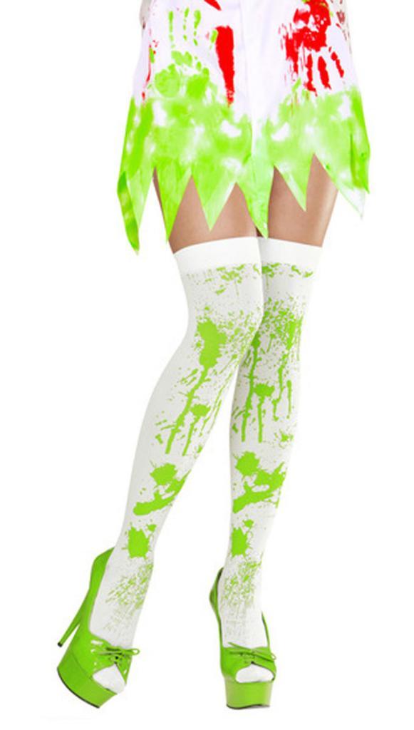 Toxic Green Blood Stained White Over the Knee Socks by Widmann 01297 available at Karnival Costumes