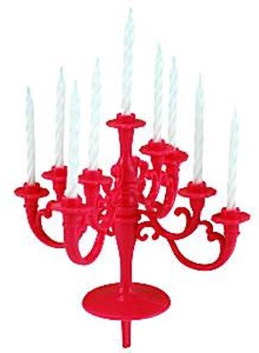 Red Candelabra Cake Decoration with 9 Cake Candles CAND229 available at Karnival Costumes