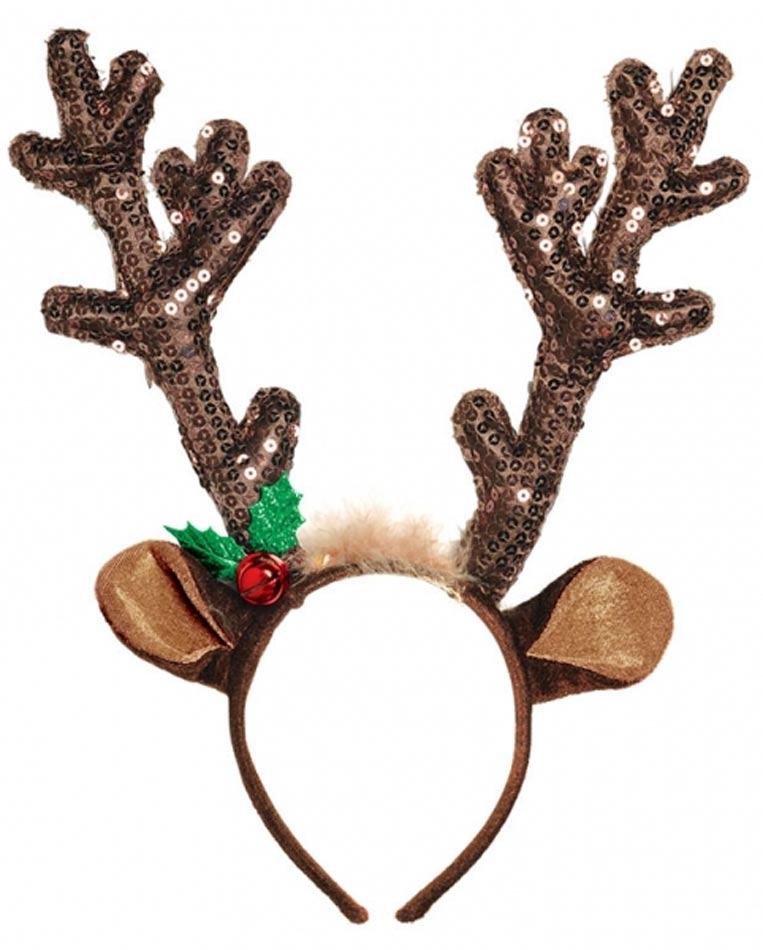 Christmas Sequinned Brown Antler Headband by Amscan 392098 available from Karnival Costumes online Christmas party shop