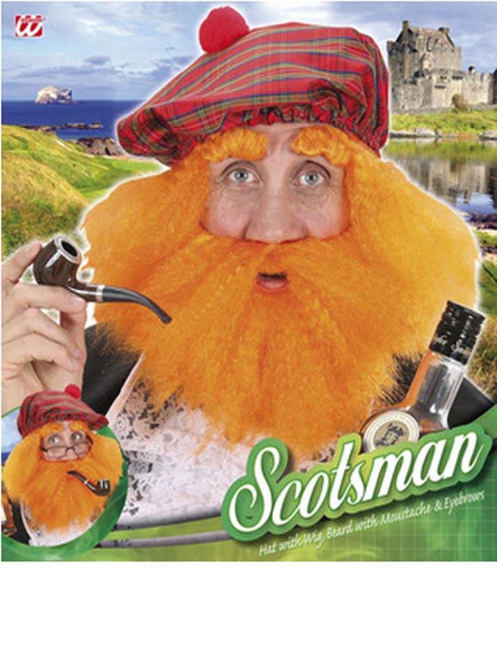 Scots Hat with Ginger Orange Wig, Beard and Brows S6414 and available from Karnival Costumes