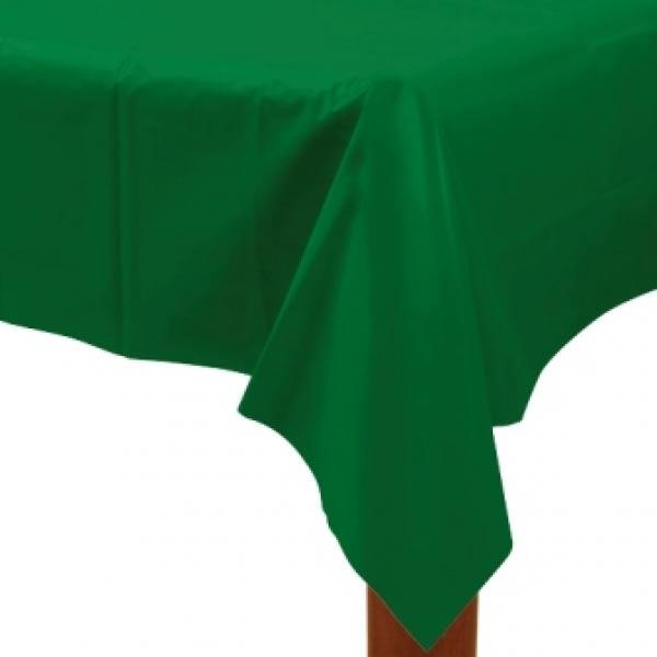 Single large Festive Green Plastic Tablecover measuring 137cm x 274cm by Amscan 77015-03 and available from Karnival Costumes